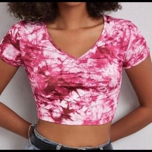 New Pink Tie Dye Rib Knit Slim Tee